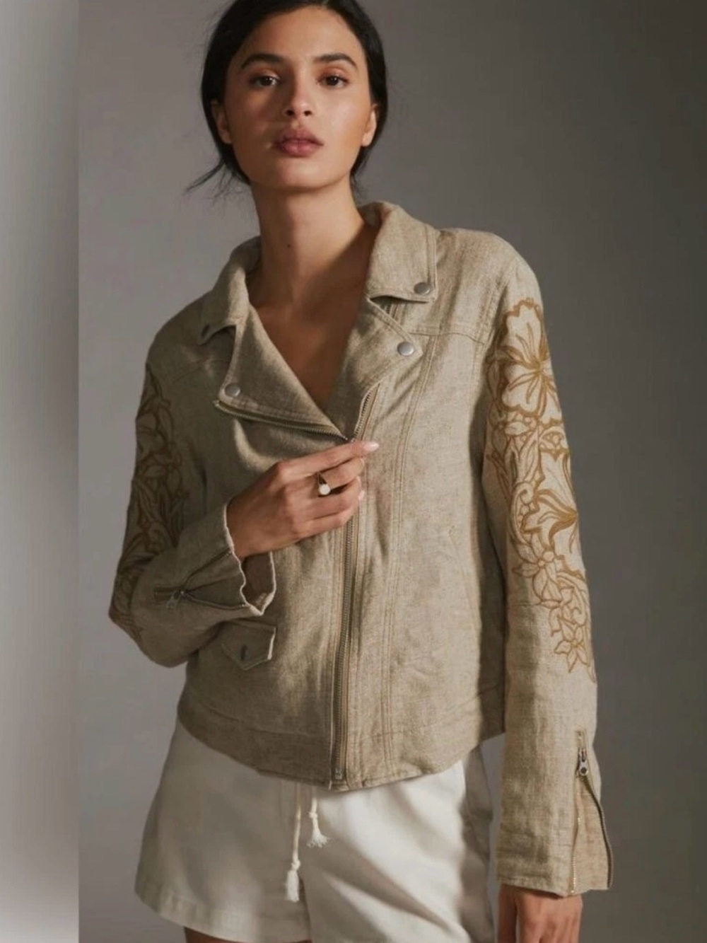 By Antropologie Tessa Embroidered Moto Jacket Retail $230 Size S